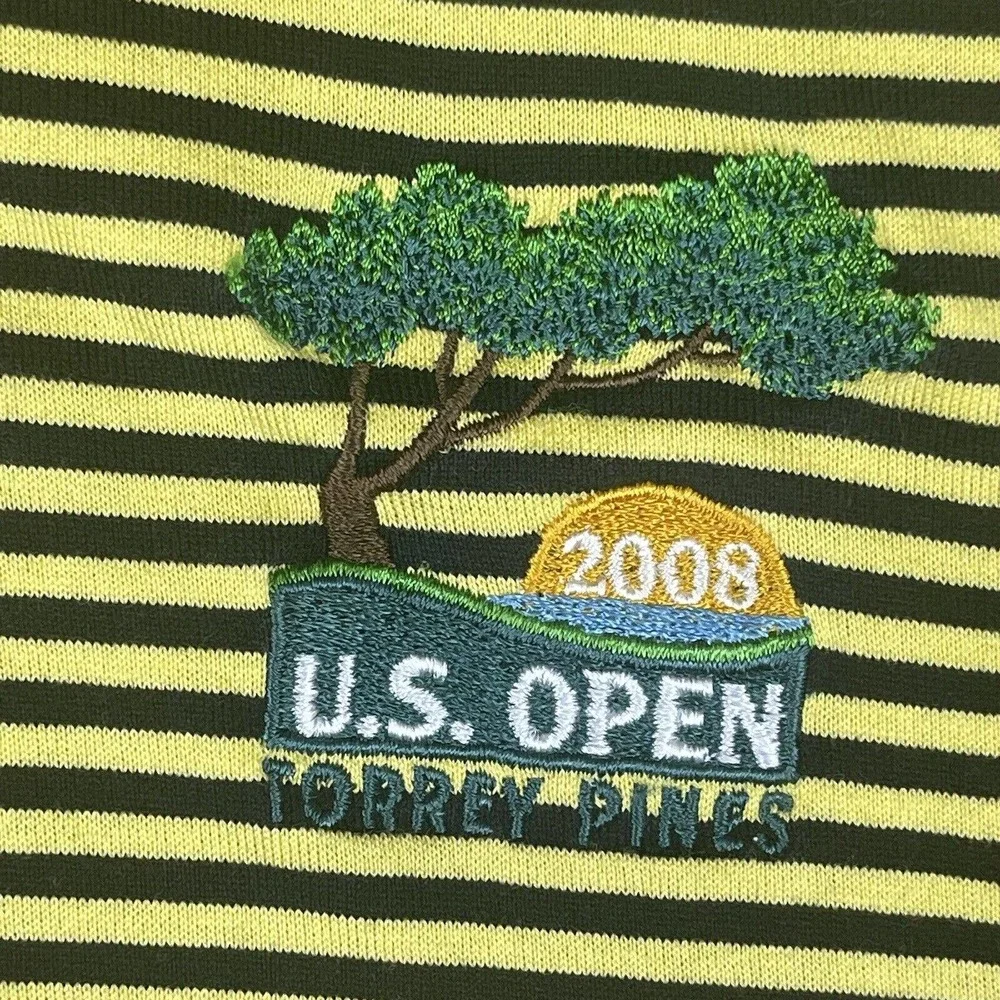 Ralph Lauren Polo Golf Polo Shirt‎ Mens XL Yellow Striped 2008 US Open Logo